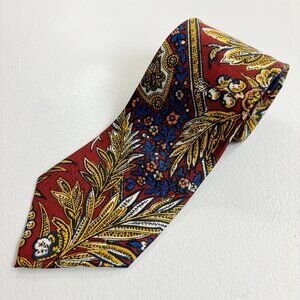 SAKS FIFTH AVENUE Silk Neck Tie Botanical Medallion Print Fall Thanksgiving